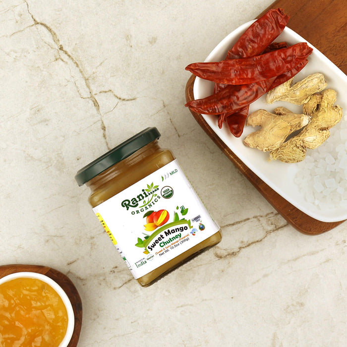 Rani Organic Sweet Mango Chutney (Indian Preserve) 10.5oz (300g) Glass Jar, Ready to eat ~ All Natural | Vegan | Gluten Free | No Colors | NON-GMO | Kosher | Indian Origin | USDA Certified Organic
