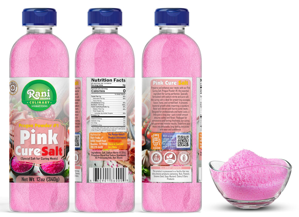 Rani Pink Cure Salt (Special Salt for Curing Meats) 12oz (340g) PET Jar ~ All Natural | Gluten Friendly | NON-GMO | Kosher | Vegan | Product of USA