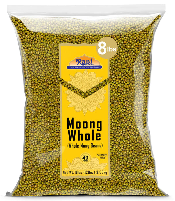 Rani Moong Whole (Ideal for cooking & sprouting, Whole Mung Beans with skin) Lentils Indian 128oz (8lbs) 3.63kg Bulk ~ All Natural | Gluten Friendly | Non-GMO | Kosher | Vegan | Indian Origin