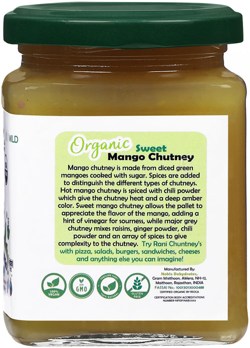 Rani Organic Sweet Mango Chutney (Indian Preserve) 10.5oz (300g) Glass Jar, Ready to eat ~ All Natural | Vegan | Gluten Free | No Colors | NON-GMO | Kosher | Indian Origin | USDA Certified Organic