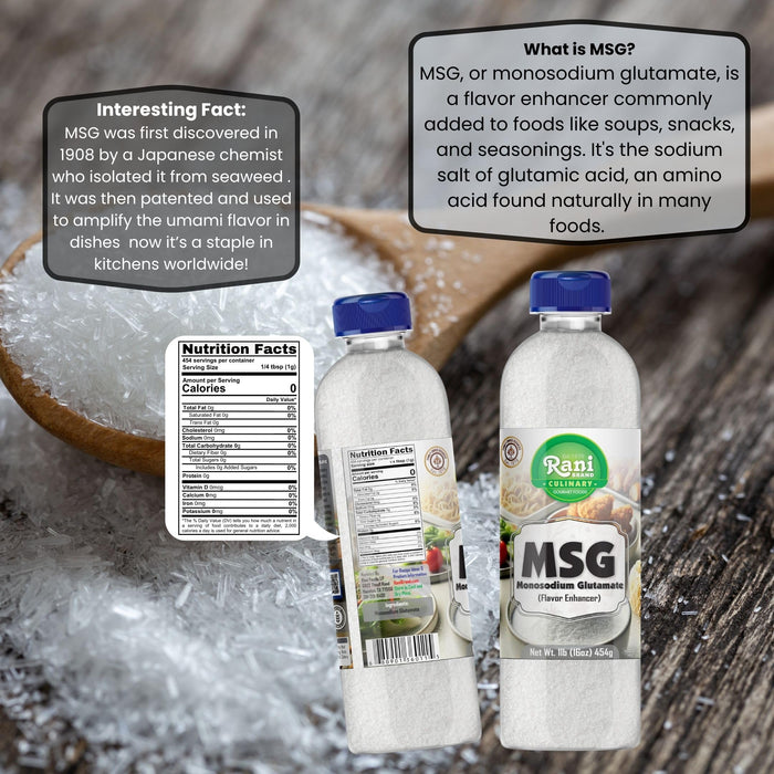 Rani MSG (Monosodium Glutamate) 16oz (1lb) 454g PET Jar ~ Flavor Enhancer, Umami Seasoning, Perfect for stir-frying, roasting, soups | Gluten Friendly | Vegan | NON-GMO | Kosher | Product of USA