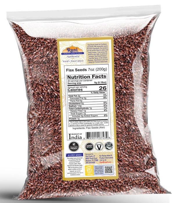Rani Flax Seeds Whole Raw (Alsi, Linum usitatissimum) 7oz (200g) ~ All Natural | Gluten Friendly | Non-GMO | Kosher | Vegan | Indian Origin