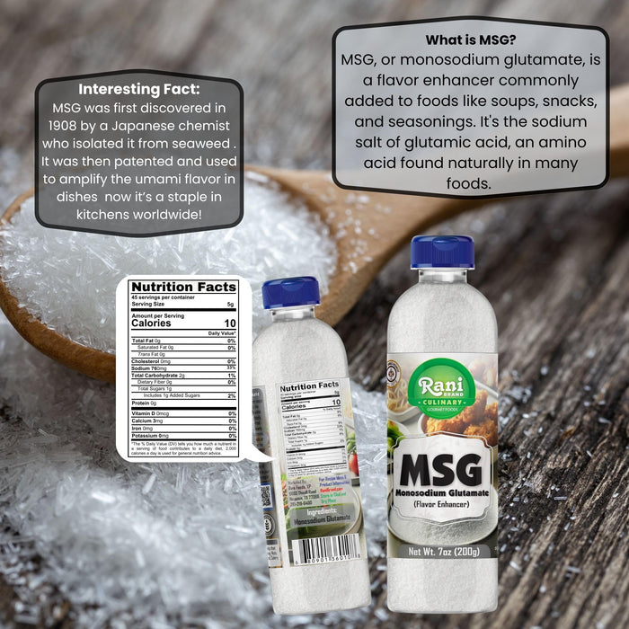 Rani MSG (Monosodium Glutamate) 7oz (200g) PET Jar ~ Flavor Enhancer, Umami Seasoning, Perfect for stir-frying, roasting, soups | Gluten Friendly | Vegan | NON-GMO | Kosher | Product of USA
