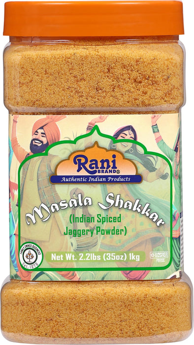 Rani Masala Shakkar (Indian Spiced Jaggery Powder) Unrefined Raw Cane Sugar 35oz (2.2lbs) 1kg PET Jar ~ Gluten Friendly | Vegan | NON-GMO | Kosher | No Salt or fillers | Indian Product