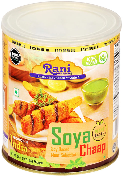 Rani Soya Chaap (Plant Based Protein) 30oz (1.875lbs) 850g, Pack of 6 ~ Easy Open Lid | All Natural | Vegan | No Colors | NON-GMO | Indian Origin | Soy Based Meat Substitute