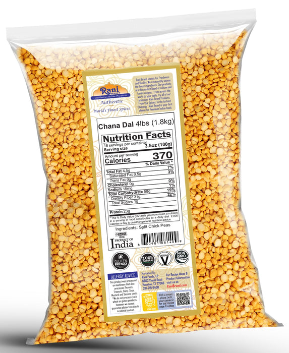 Rani Chana Dal (Split Desi Chickpeas without skin) 64oz (4lbs) 1.81kg ~ All Natural | Gluten Friendly | NON-GMO | Kosher | Vegan | Indian Origin