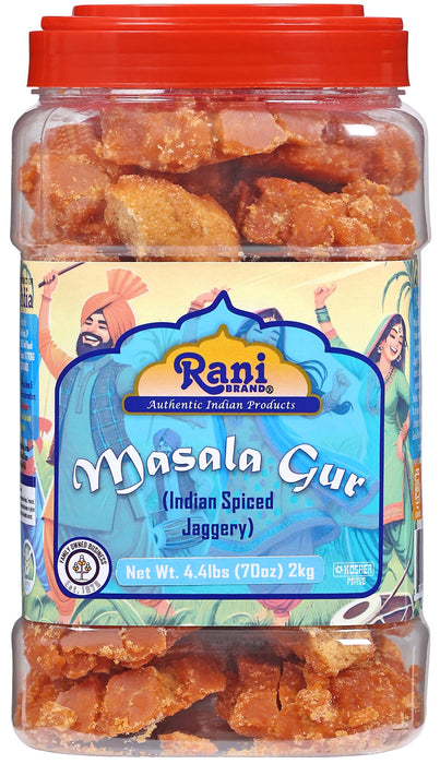 Rani Masala Gur (Jaggery) Indian Unrefined Raw Cane Sugar 70oz (4.4lbs) 2kg PET Jar ~ Gluten Friendly | Vegan | NON-GMO | Kosher | No Salt or fillers | Indian Product
