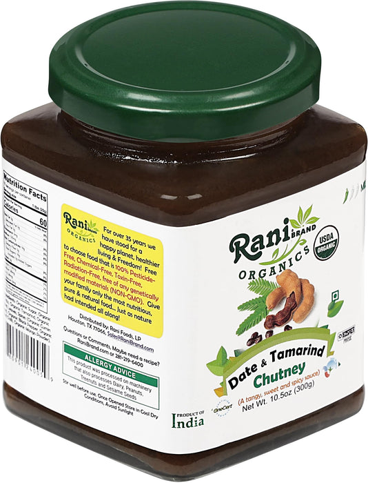 Rani Organic Dates & Tamarind (Imli) Chutney 10.5oz (300g) Glass Jar, Ready to eat, Vegan ~ Gluten Free | NON-GMO | Kosher | No Colors | Indian Origin | USDA Certified Organic