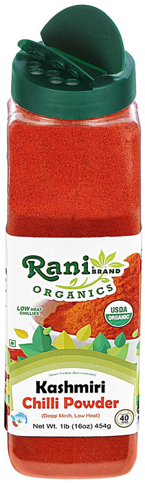 Rani Organic Kashmiri Chilli Powder (Deggi Mirch, Low Heat) 16oz (1lb) 454g PET Jar ~ All Natural | Vegan | Gluten Friendly | NON-GMO | Indian Origin | USDA Certified Organic