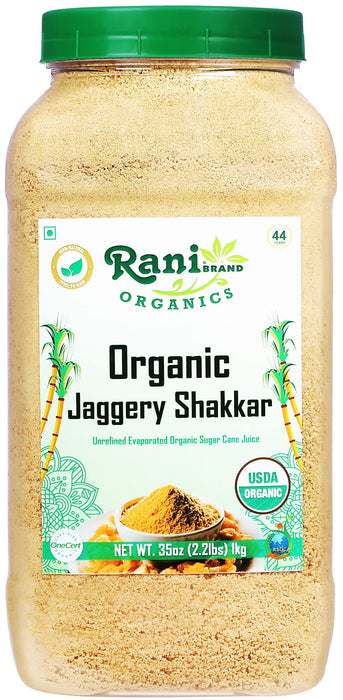 Rani Organic Jaggery Shakkar (Unrefined Evaporated Organic Sugar Cane Juice) 35oz (2.2lbs) 1kg PET Jar ~ Gluten Friendly | Vegan | NON-GMO | No Salt or fillers | Indian Product | USDA Certified Organic