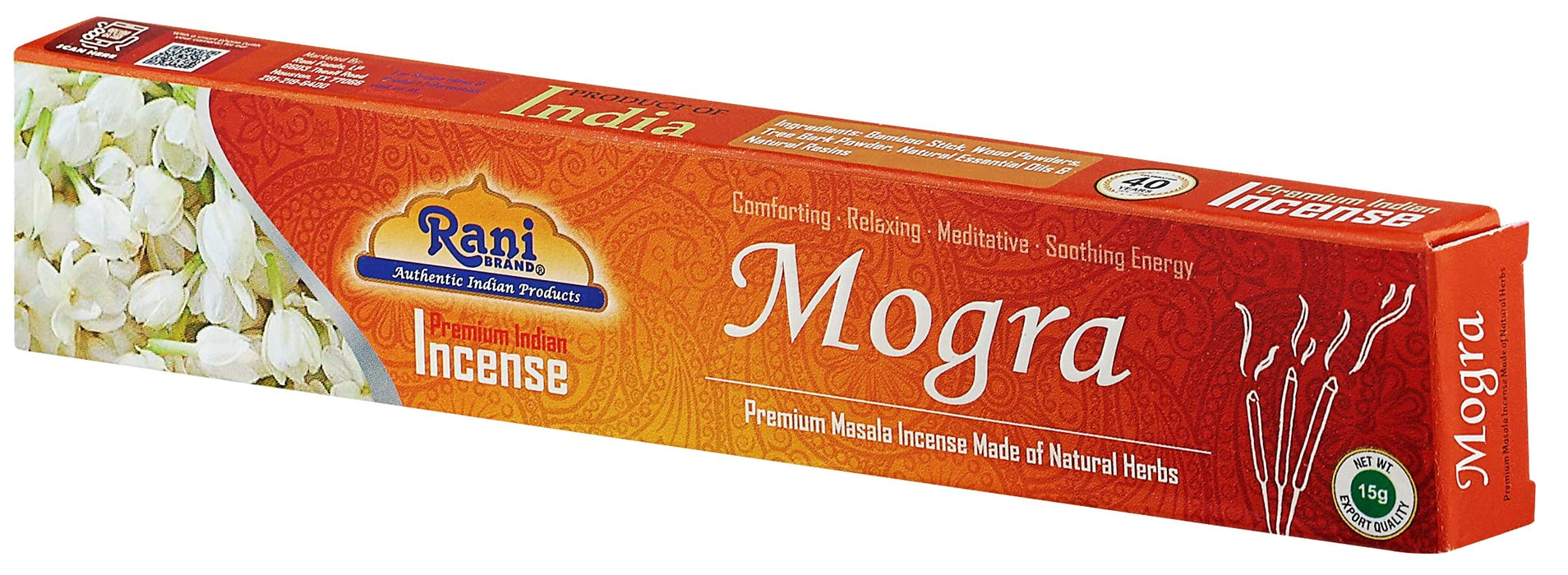 Rani Mogra Incense (Premium Masala Incense Made of Natural Herbs) 15g x 10 Packets ~ Total of 100 Incense sticks | For Puja Purposes | Indian Origin