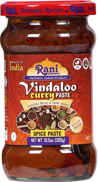 Rani Vindaloo Curry Cooking Spice Paste, Hot! 10.5oz (300g) Glass Jar ~ No Colors | All Natural | NON-GMO | Kosher | Vegan | Gluten Free | Indian Origin