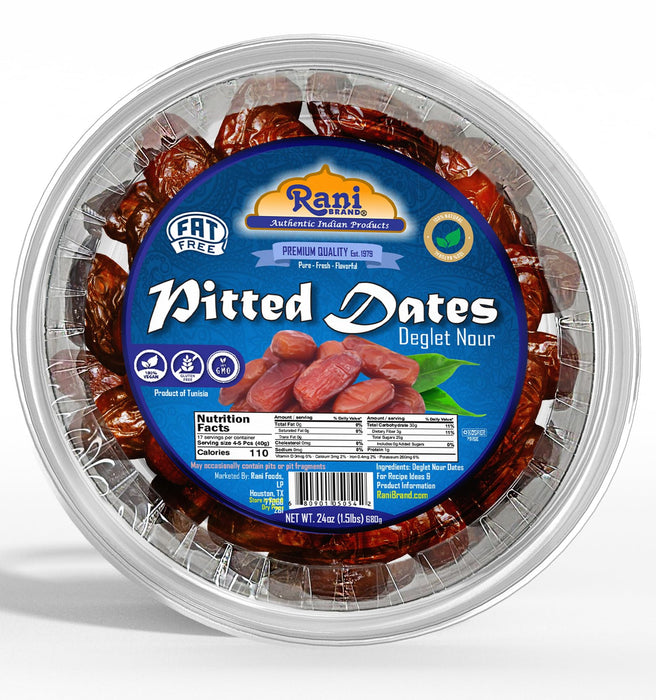 Rani Pitted Dates (Deglet Nour) Raw Dried Fruit 24oz (1.5lbs) 680g ~ All Natural | Fat-free | No added Sugar | Vegan | Gluten Friendly | Non-GMO | Kosher | Product of Tunisia