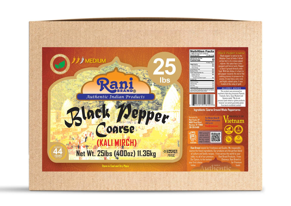 Rani Black Pepper Coarse Ground 28 Mesh (Table Grind), 400oz (25lbs) 11.36kg Bulk Box ~ All Natural | Vegan | Gluten Friendly | NON-GMO | Kosher