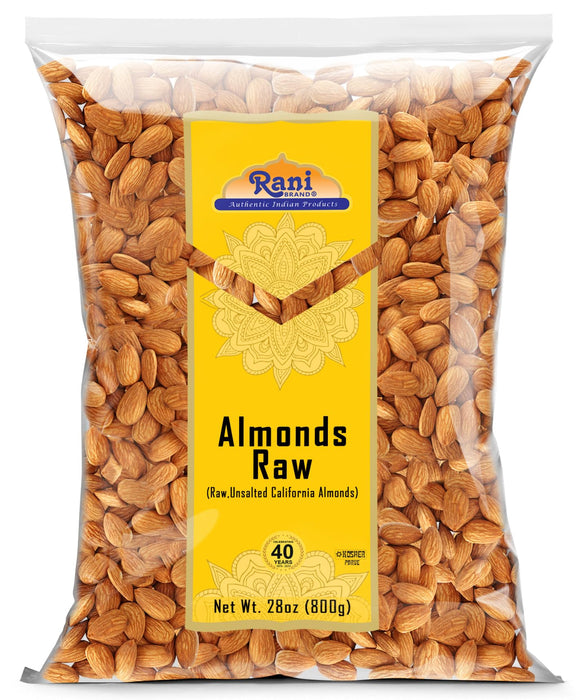 Rani Almonds, Raw Whole With Skin 28oz (800g) ~ All Natural | Vegan | Kosher | Gluten Friendly | Fresh Product of USA ~ California Shelled Almonds