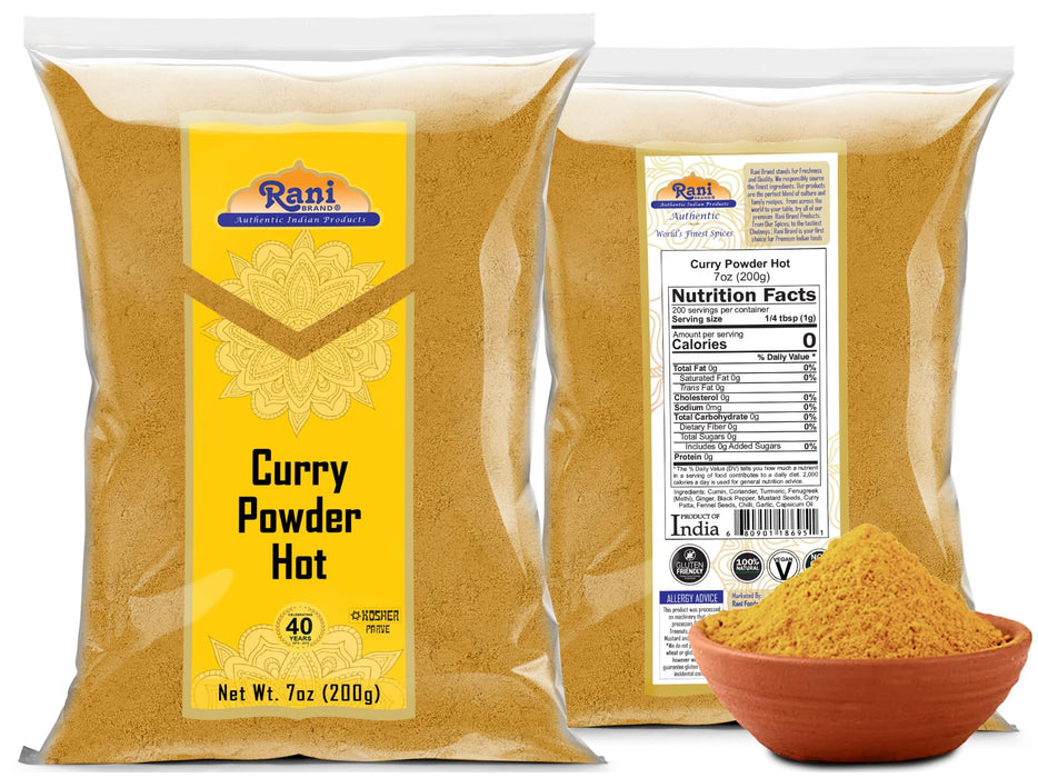Rani Curry Powder Hot Natural 11-Spice Blend 200g (7oz) ~ Salt Free | Vegan | Gluten Friendly | NON-GMO | Kosher