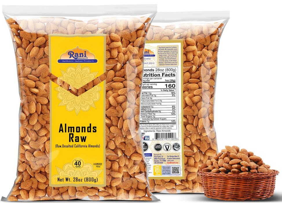 Rani Almonds, Raw Whole With Skin 28oz (800g) ~ All Natural | Vegan | Kosher | Gluten Friendly | Fresh Product of USA ~ California Shelled Almonds