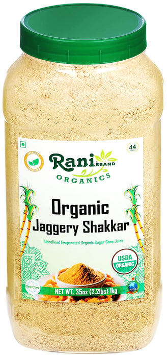 Rani Organic Jaggery Shakkar (Unrefined Evaporated Organic Sugar Cane Juice) 35oz (2.2lbs) 1kg PET Jar ~ Gluten Friendly | Vegan | NON-GMO | No Salt or fillers | Indian Product | USDA Certified Organic