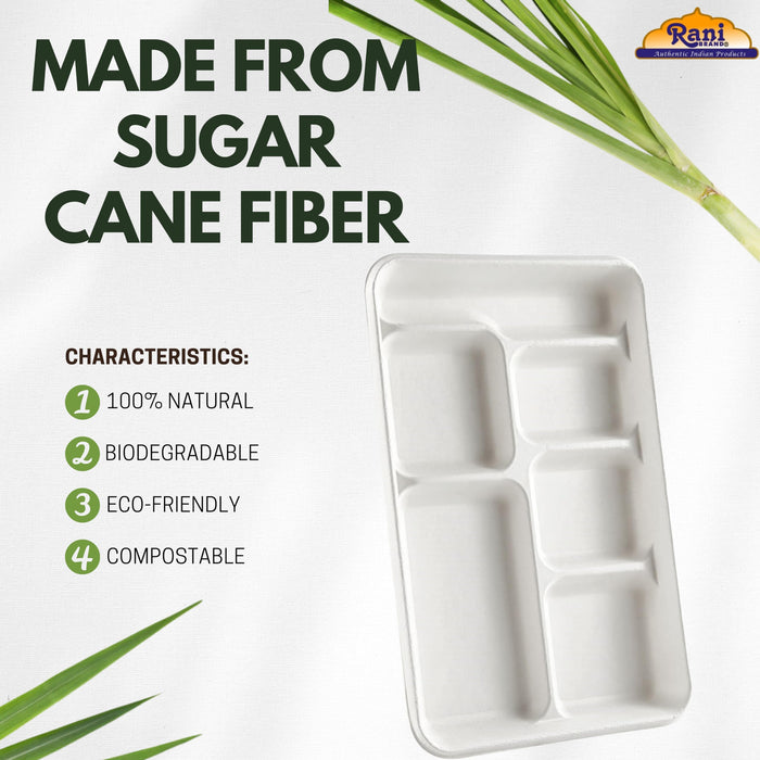 Rani 6 Compartment Square Biodegradable Divided Plates, Pack of 500 ~ Party, Thali, Buffet | Disposable & Eco-Friendly | Heavy-Duty Sturdy Paper Bagasse | Premium Quality | 12.5" x 8.5" x 1.10"