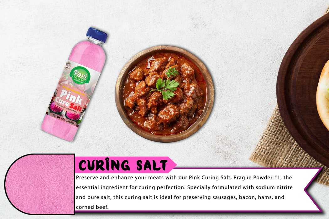 Rani Pink Cure Salt (Special Salt for Curing Meats) 12oz (340g) PET Jar ~ All Natural | Gluten Friendly | NON-GMO | Kosher | Vegan | Product of USA