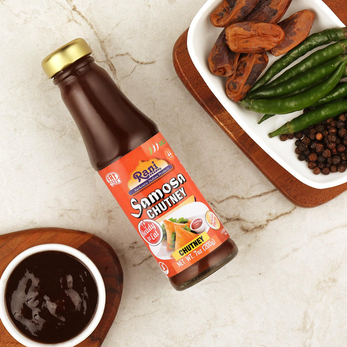 Rani Samosa Chutney (Sweet, Sour & Spicy Dipping Sauce) 7oz (200g) Glass Jar, Ready to eat, Vegan ~ Gluten Free | NON-GMO | Kosher | No Colors | Indian Origin