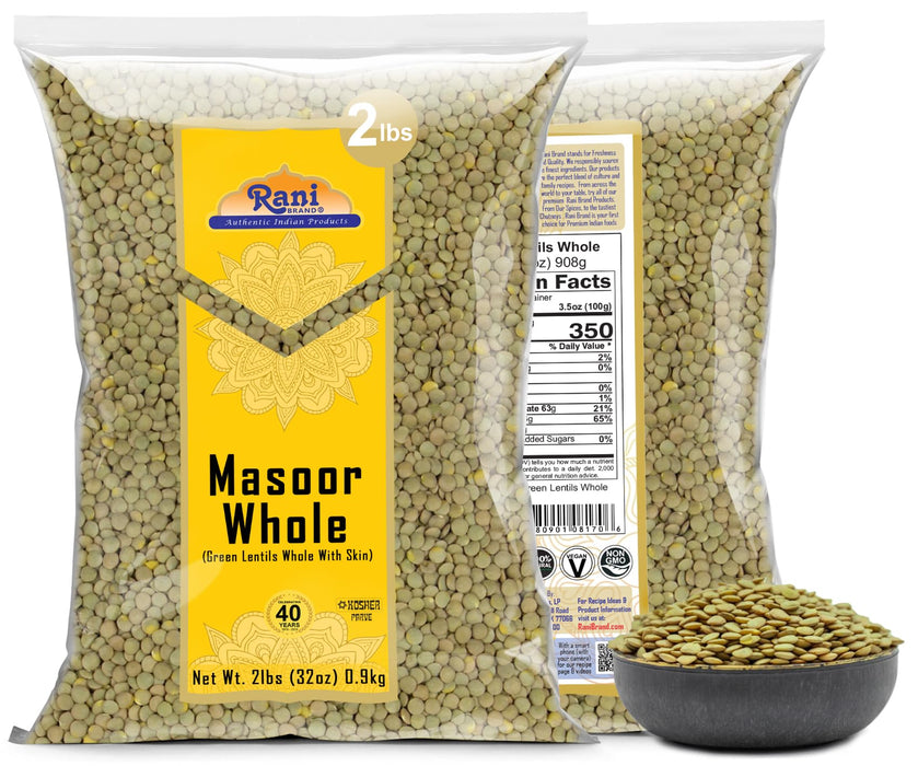 Rani Masoor Whole (Green Lentils Whole With Skin) 32oz (2lbs) 908g ~ All Natural | Vegan | Gluten Friendly | Non-GMO | Kosher | Product of USA