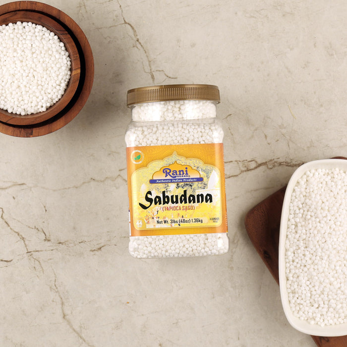 Rani Sabudana (Tapioca / Sago) Pearls 48oz (3lbs) 1.36kg Bulk PET Jar ~ All Natural | Vegan | No Colors | NON-GMO | Kosher | Indian Origin