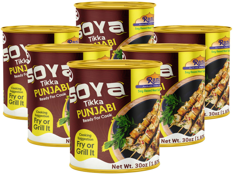 Rani Soya Tikka Punjabi 30oz (1.875lbs) 850g, Pack of 6, Ready for Cook ~ Easy Open Lid | All Natural | Vegan | No Colors | NON-GMO | Kosher | Indian Origin | Soy Based Meat Substitute