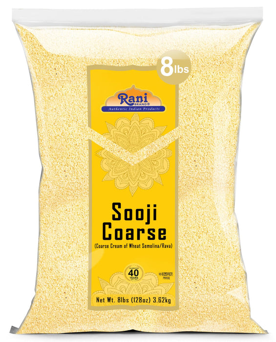 Rani Sooji Coarse (Farina, Suji, Rava, Rawa, Wheat Semolina) Flour, 128oz (8lbs) 3.63kg ~ Natural | Vegan | NON-GMO | Kosher | Indian Origin