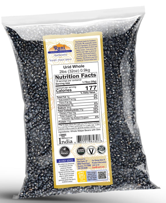 Rani Urid/Urad Whole Black (Matpe Beans with Skin) Indian Lentils 32oz (2lbs) 908g ~ All Natural | Gluten Friendly | NON-GMO | Kosher | Vegan | Indian Origin