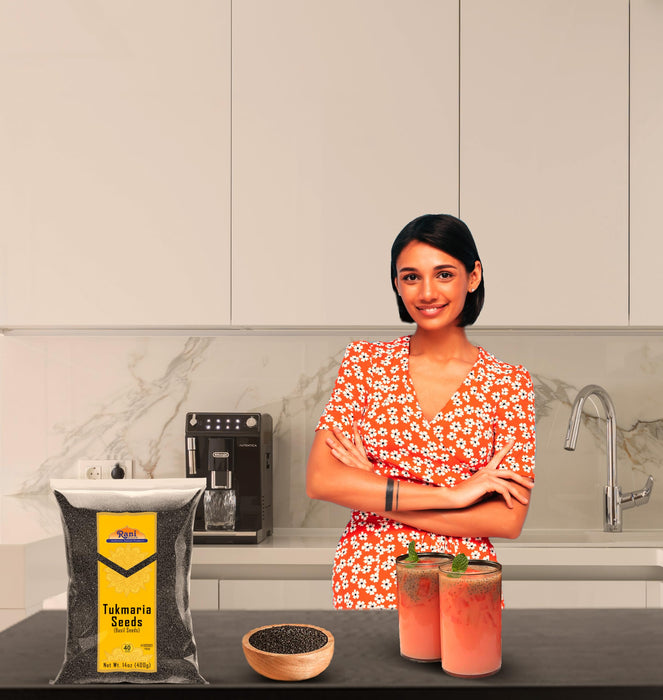 Rani Tukmaria (Holy Basil Seeds) 14oz (400g) Used for Falooda / Sabja Dessert, Spice & Ayurveda Herbal ~ All Natural | Gluten Friendly | NON-GMO | Kosher | Vegan | Indian Origin