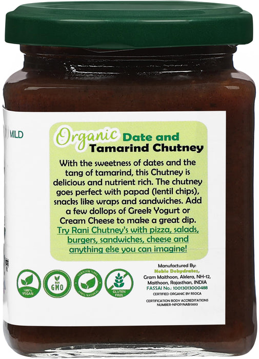 Rani Organic Dates & Tamarind (Imli) Chutney 10.5oz (300g) Glass Jar, Ready to eat, Vegan ~ Gluten Free | NON-GMO | Kosher | No Colors | Indian Origin | USDA Certified Organic