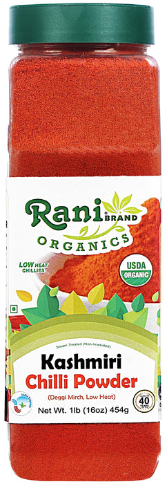 Rani Organic Kashmiri Chilli Powder (Deggi Mirch, Low Heat) 16oz (1lb) 454g PET Jar ~ All Natural | Vegan | Gluten Friendly | NON-GMO | Indian Origin | USDA Certified Organic