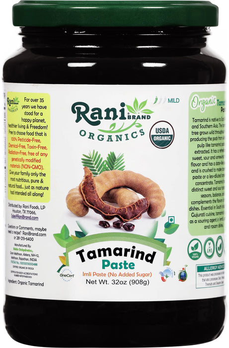 Rani Organic Tamarind Paste (Imli Paste) 32oz (2lbs) 908g Glass Jar, No Sugar Added ~ All Natural | Vegan | Gluten Free | No Colors | NON-GMO | Kosher | Indian Origin | USDA Certified Organic