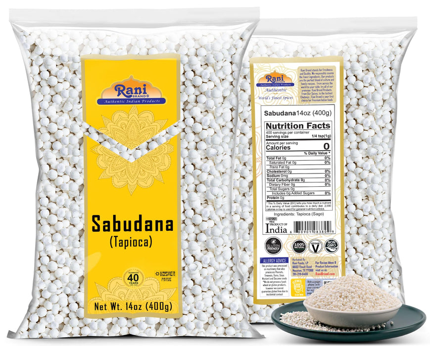 Rani Sabudana (Tapioca / Sago) Pearls 14oz (400g) ~ All Natural | Vegan | No Colors | NON-GMO | Kosher | Indian Origin
