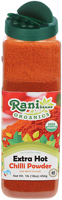 Rani Organic Extra Hot Chilli Powder (Hot Mirchi Ground) 16oz (1lb) 454g PET Jar ~ All Natural | Vegan | Gluten Friendly | NON-GMO | Indian Origin | USDA Certified Organic