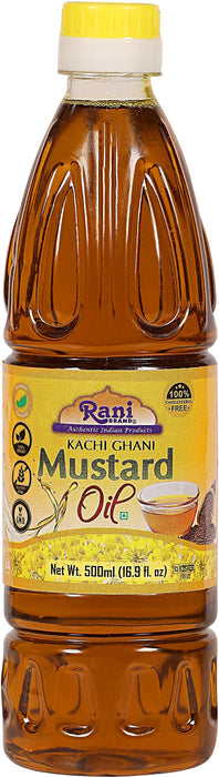 Rani Mustard Oil (Kachi Ghani) 16.9 Ounce (500ml) NON-GMO| Kosher | Gluten Free | Vegan | 100% Natural