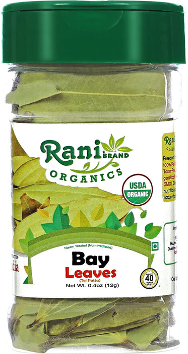 Rani Organic Bay Leaves (Tej Patta) Whole Spice Hand Selected Extra Large 0.4oz (12g) PET Jar ~ All Natural | Gluten Friendly | NON-GMO | Vegan | Indian Origin | USDA Certified Organic
