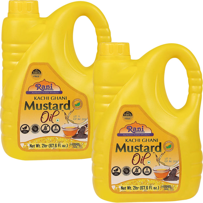 Rani Mustard Oil (Kachi Ghani) 67.6 Ounce (2 Liter) Pack of 2, NON-GMO | Gluten Free | Kosher | Vegan | 100% Natural