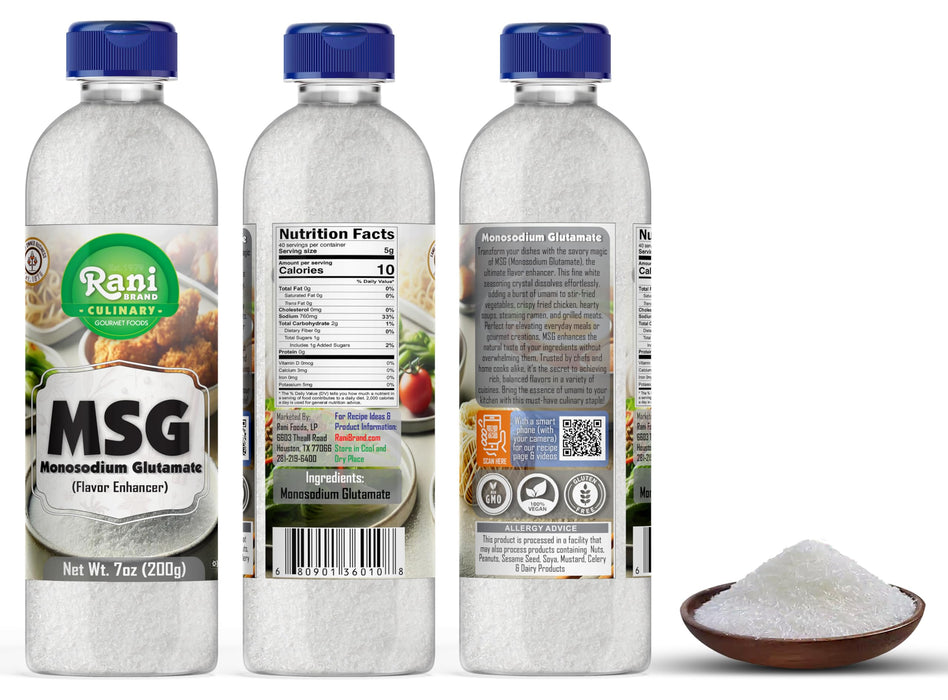 Rani MSG (Monosodium Glutamate) 7oz (200g) PET Jar ~ Flavor Enhancer, Umami Seasoning, Perfect for stir-frying, roasting, soups | Gluten Friendly | Vegan | NON-GMO | Kosher | Product of USA