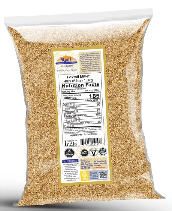 Rani Foxtail Millet Polished (Setaria italica) Ancient Grains 64oz (4lbs) 1.81kg ~ All Natural | Gluten Friendly | NON-GMO | Kosher | Vegan | Indian Origin