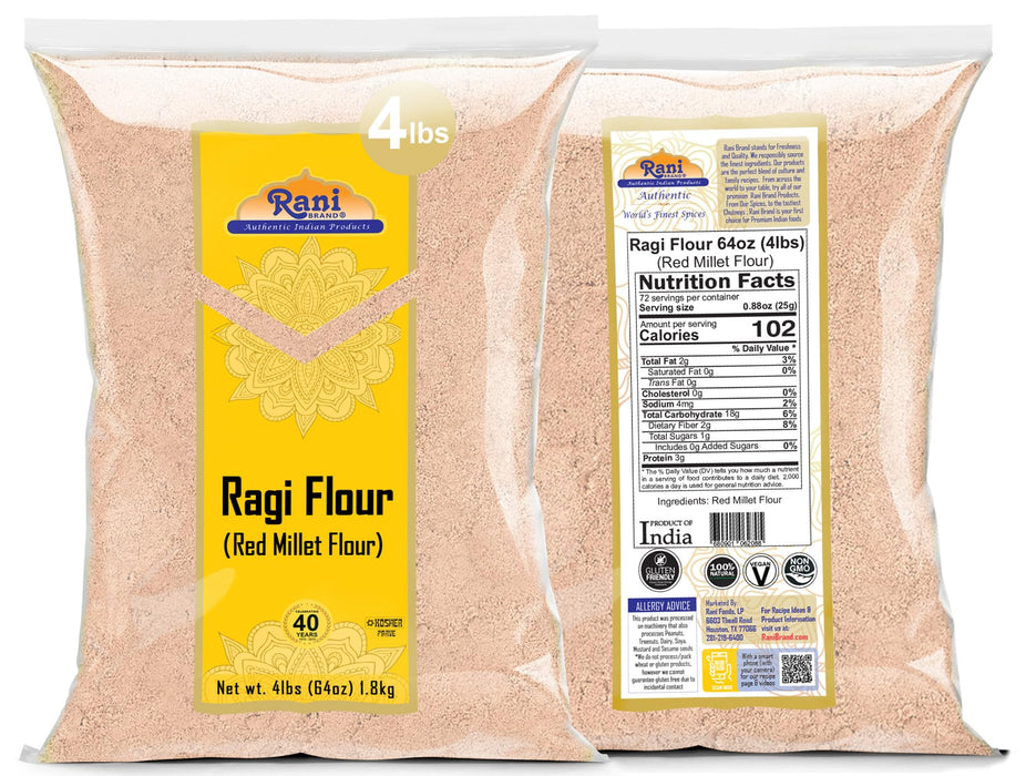 Rani Raggi Flour (Finger Millet) 64oz (4lbs) 1.81kg Bulk ~ All Natural | Vegan | Gluten Friendly | NON-GMO | Kosher | Indian Origin