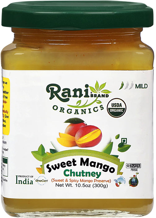 Rani Organic Sweet Mango Chutney (Indian Preserve) 10.5oz (300g) Glass Jar, Ready to eat ~ All Natural | Vegan | Gluten Free | No Colors | NON-GMO | Kosher | Indian Origin | USDA Certified Organic