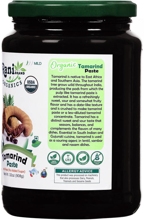 Rani Organic Tamarind Paste (Imli Paste) 32oz (2lbs) 908g Glass Jar, No Sugar Added ~ All Natural | Vegan | Gluten Free | No Colors | NON-GMO | Kosher | Indian Origin | USDA Certified Organic