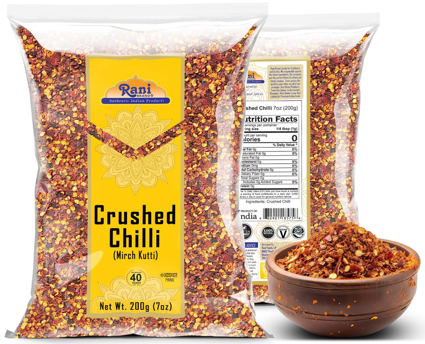 Rani Crushed Red Pepper Flakes Chilli (Pizza Type Cut) 7oz (200g) ~ All Natural, No Color added, Gluten Friendly | Vegan | NON-GMO | Kosher | No Salt or fillers