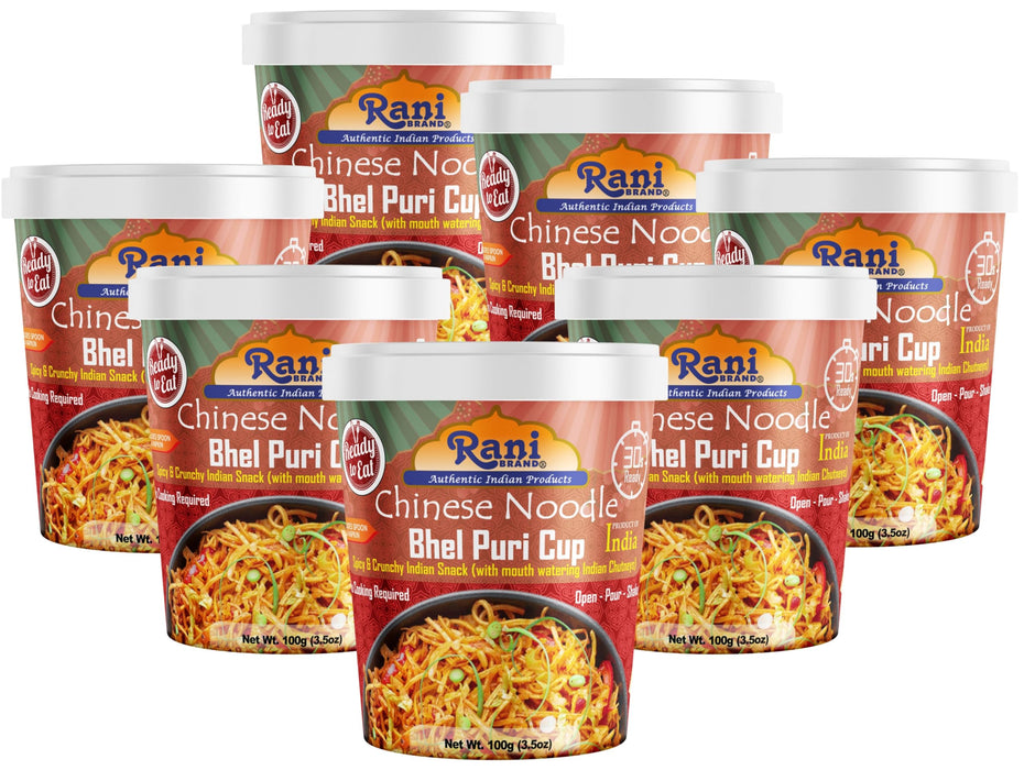 Rani Chinese Noodle Bhel Puri Cup (Spicy & Crunchy Indian Snack w/mouth watering Indian Chutneys) 3.5oz (100g), Pack of 6+1 FREE ~ Ready to Eat | Vegan | NON-GMO | Indian Origin