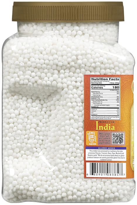 Rani Sabudana (Tapioca / Sago) Pearls 48oz (3lbs) 1.36kg Bulk PET Jar ~ All Natural | Vegan | No Colors | NON-GMO | Kosher | Indian Origin