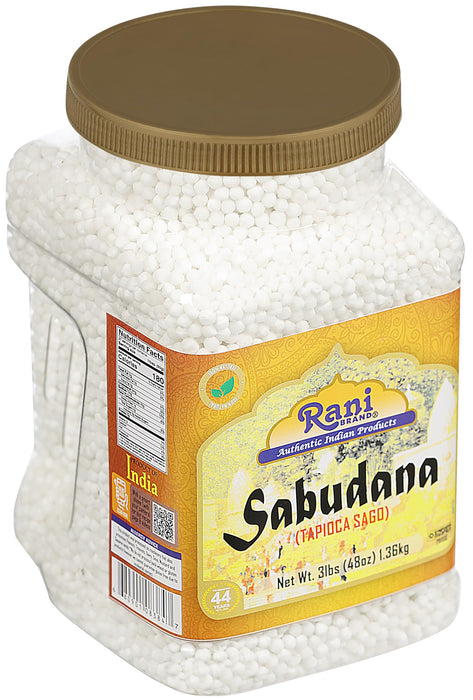 Rani Sabudana (Tapioca / Sago) Pearls 48oz (3lbs) 1.36kg Bulk PET Jar ~ All Natural | Vegan | No Colors | NON-GMO | Kosher | Indian Origin