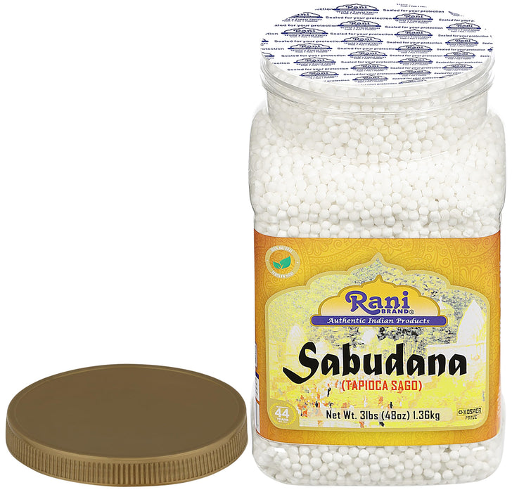 Rani Sabudana (Tapioca / Sago) Pearls 48oz (3lbs) 1.36kg Bulk PET Jar ~ All Natural | Vegan | No Colors | NON-GMO | Kosher | Indian Origin