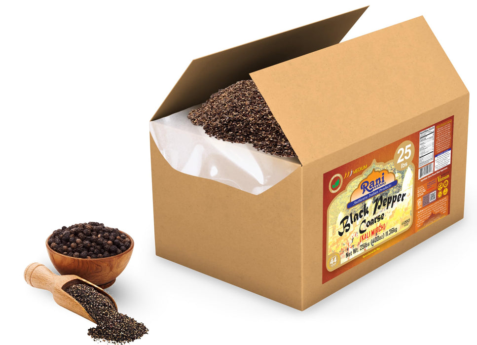 Rani Black Pepper Coarse Ground 28 Mesh (Table Grind), 400oz (25lbs) 11.36kg Bulk Box ~ All Natural | Vegan | Gluten Friendly | NON-GMO | Kosher